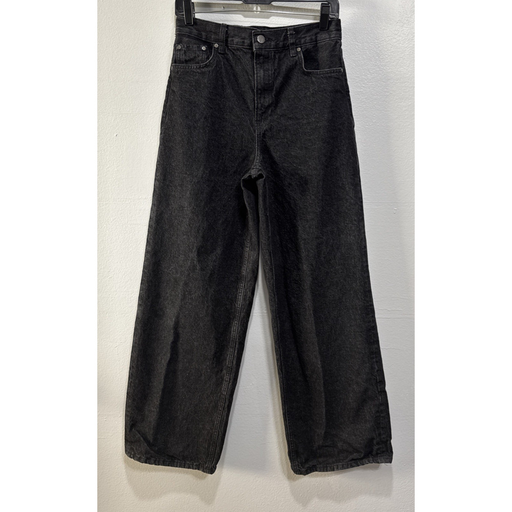 Zara Jeans Wide Leg High Rise Womens 4 Black Denim Pants Grunge Streetwear
